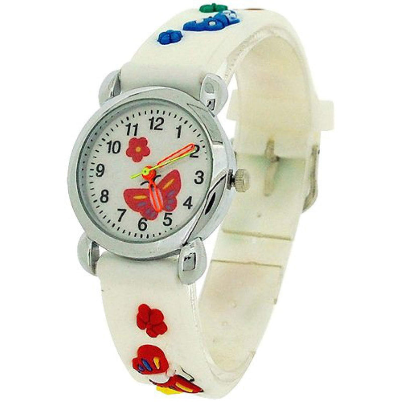 Relda Children's Analogue 3D Multicolor Butterfly White Silicone Strap Girl's Watch