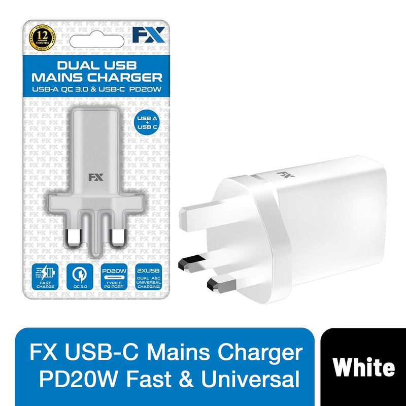 USB-C Mains Charger PD20W Fast & Universal Compatible White