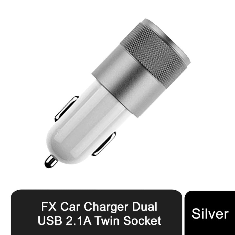 Car Charger 2.1A Twin USB Socket Universal Charger Silver