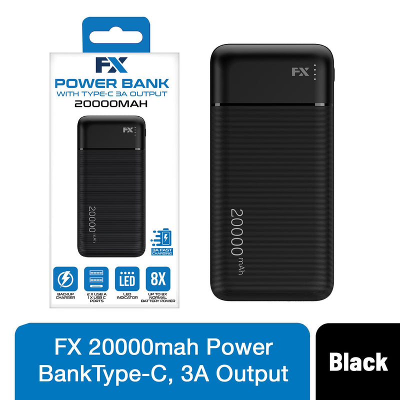 20000 mAh Powerbank with Type-C 3A Output Black