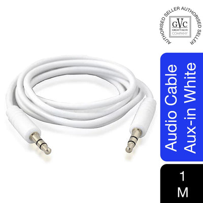 Audio Jack 3.5mm Stereo Aux-in Cable 1 Metre White