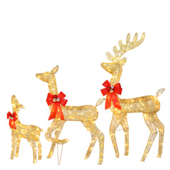 3pcs Family Elk Golden Iron Frame Cotton Thread Green Onion Powder Courtyard Elk Decoration 54x38x122cm 30.00V 3.60W