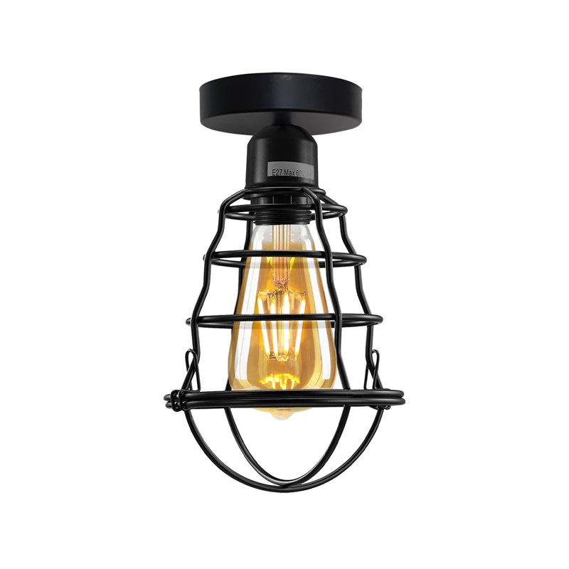 Vintage Industrial Geometric Wavy Shaped Wire Cage Light Metal Round Ceiling Rose Lighting Bulb Holder