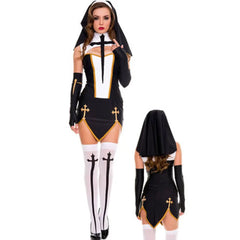 Soft and Breathable Women Halloween Nun Costume Easy to Wear Gift Idea Halloween Nun Costume Set Black XL
