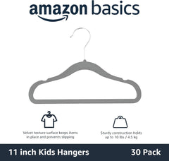 Kids Velvet, Non-Slip Clothes Hangers (Baby/Toddler), 29.46 Cm (For Baby Clothes), Pack of 30, Gray