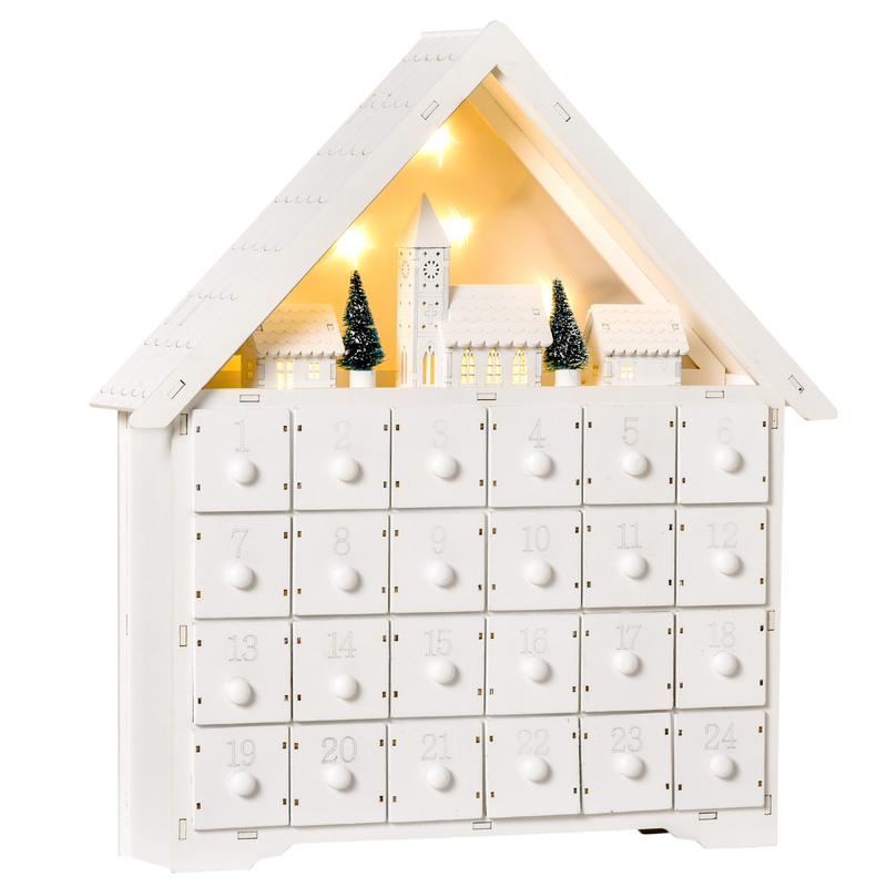 Christmas Advent Calendar Wooden Light-Up 24 Drawer Countdown White
