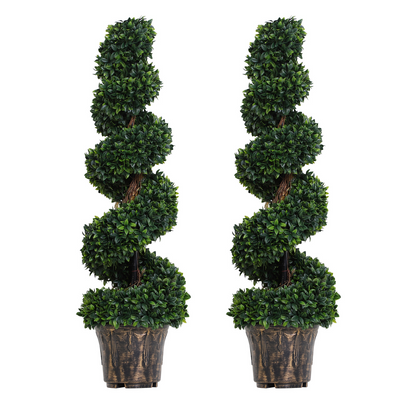 Artificial Boxwood Spiral Topiary Plant Tree's Green Set of 2