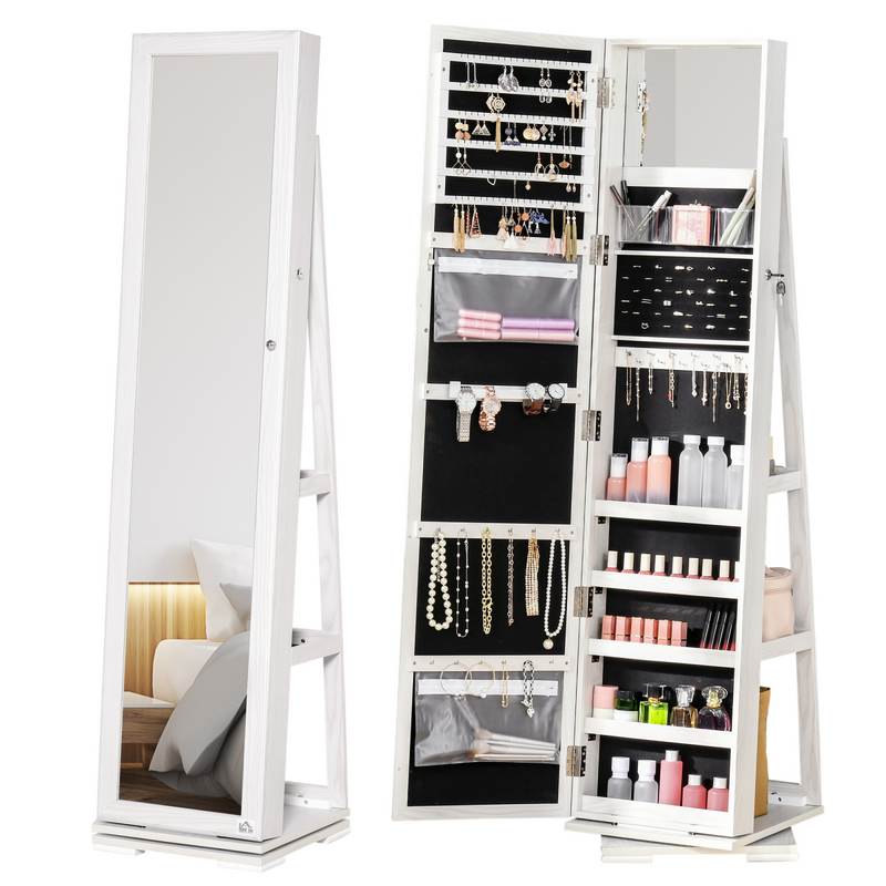 Jewellery Cabinet Full Length Mirror 360 Swivel Lockable Organizer