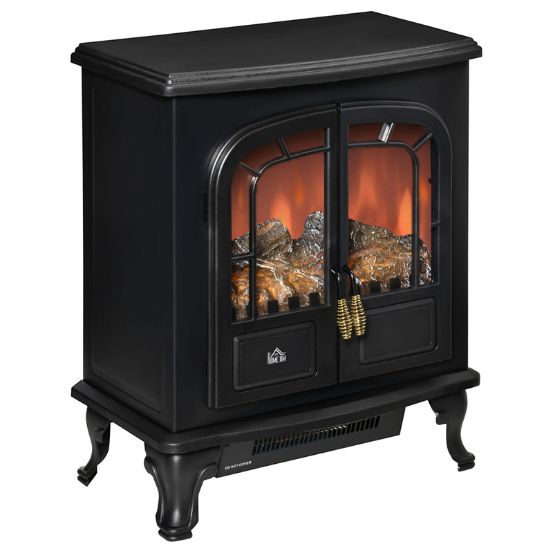 Electric Fireplace LED Fire Flame Effect, Double Door 1000W/2000W Black