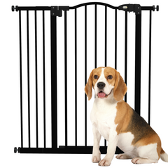 PawHut 74-94cm Adjustable Metal Pet Gate Safety Barrier w/ Auto-Close Door Black