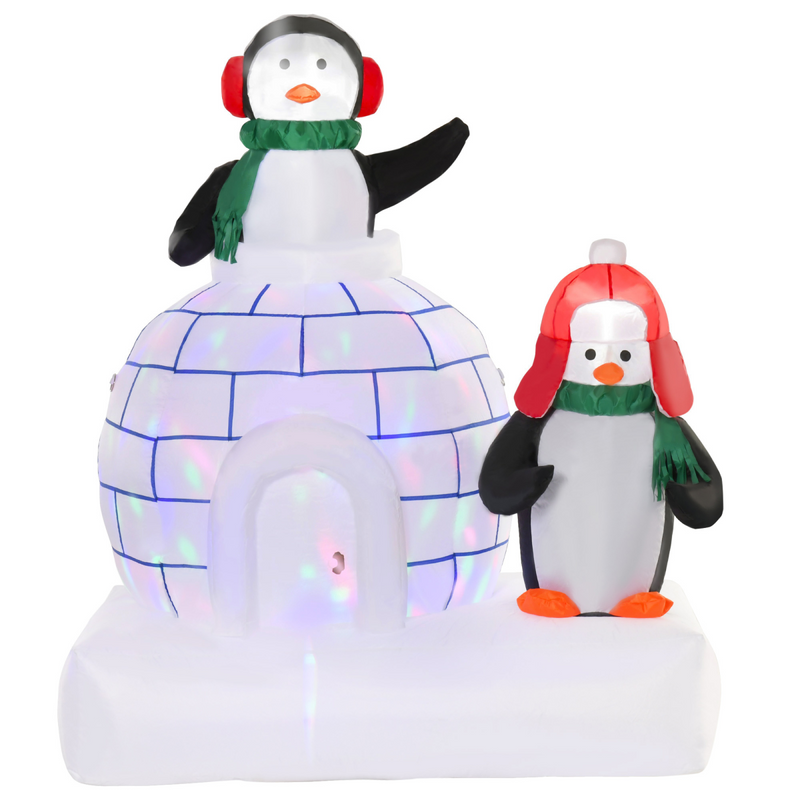 Christmas Inflatable Penguins Wearing a Scarf with Ice House Indoor Outdoor 5ft
