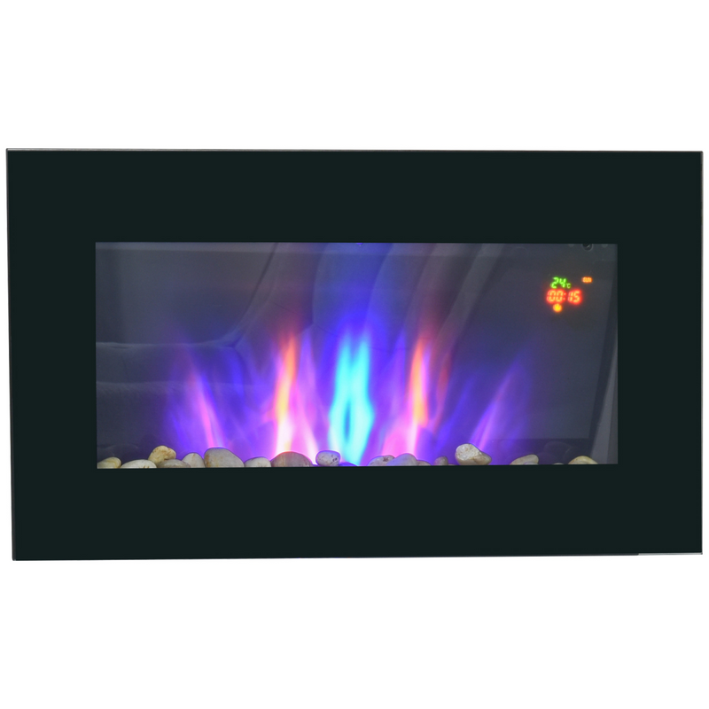 Wall Mounted Tempered Glass Electric Fireplace Heater Black 1000W
