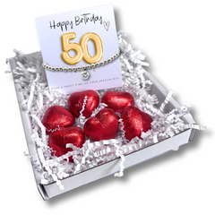 50th Birthday Cubic Zirconia Silver Bracelet and Gold Balloon Mini Gift Hamper