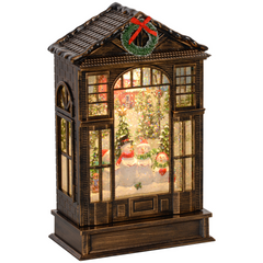 Christmas Snow Globe Lantern with Lights for Holiday Bronze Tone