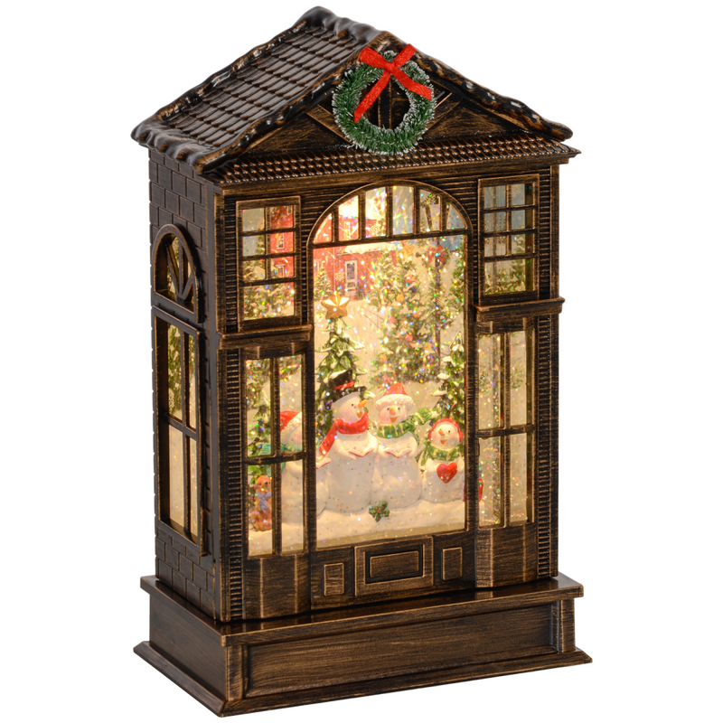 Christmas Snow Globe Lantern with Lights for Holiday Bronze Tone