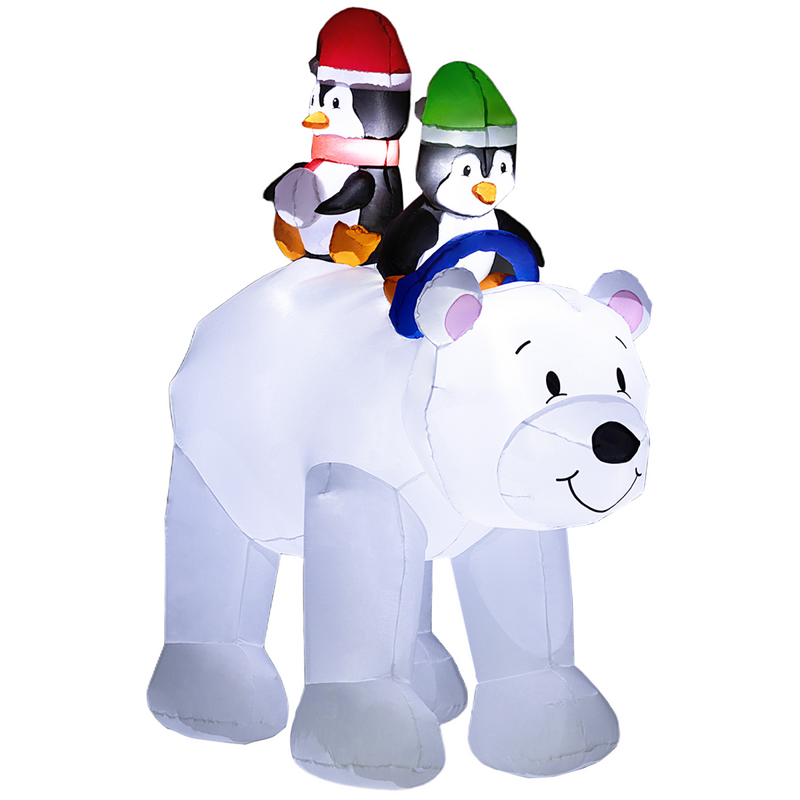 Christmas Inflatable Two Penguins Riding on Polar Bear 6.4FT