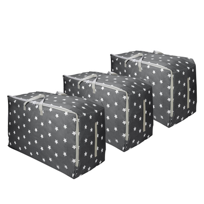 3PK Storage Bags Medium Dark Grey with Stars