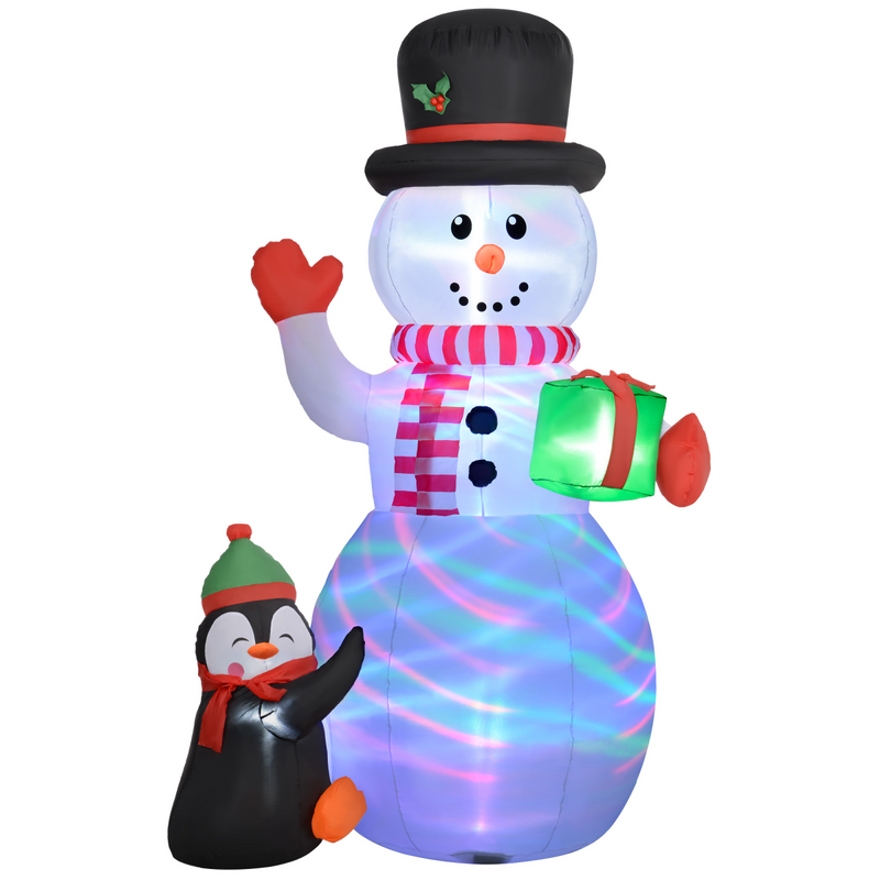 Inflatable Snowman Holding Gift Box w/ Penguin and LED Lights 8FT
